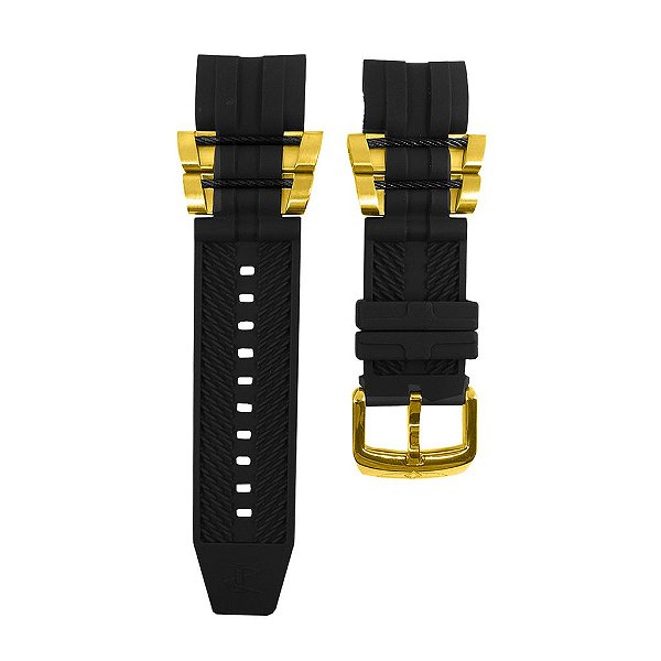Pulseira para Relógio Compatível com Invicta Reserve Bolt Zeus Men/ Jason Taylor Preto Completa Peças Douradas (Cabo Preto)