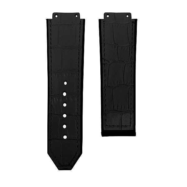 Pulseira para Relógio Compatível com Hublot Big Bang Couro Preto 25/22mm