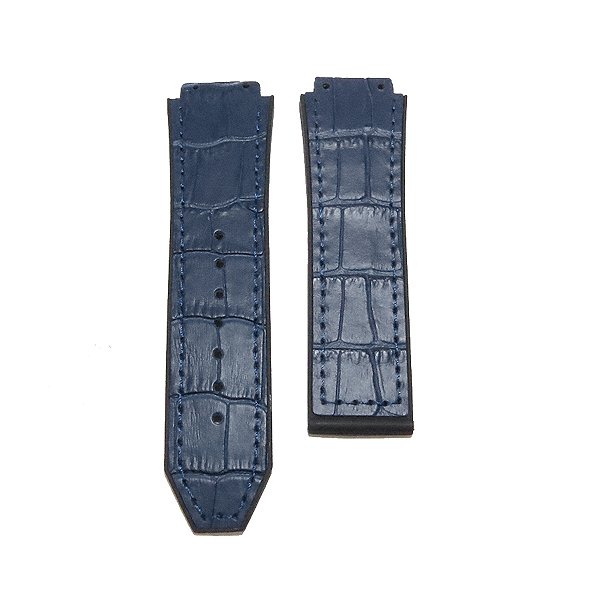 Pulseira para Relógio Compatível com Hublot King Power (Jose Mourinho) Couro Azul Petróleo com Costura Preto