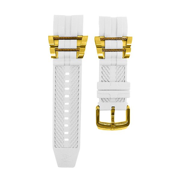 Pulseira para Relógio Compatível com Invicta Reserve Bolt Zeus Men/ Jason Taylor Branco Completa Peças Douradas (Cabo Dourado)