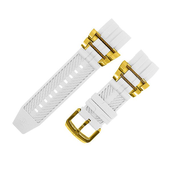 Pulseira para Relógio Compatível com Invicta Reserve Bolt Zeus Men/ Jason Taylor Branco Completa Peças Douradas