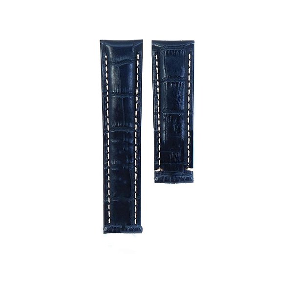 Pulseira para Relógio Compatível com Breitling Premier/ Classic AVI Em Couro Azul Encaixe 22mm / Fecho 20mm