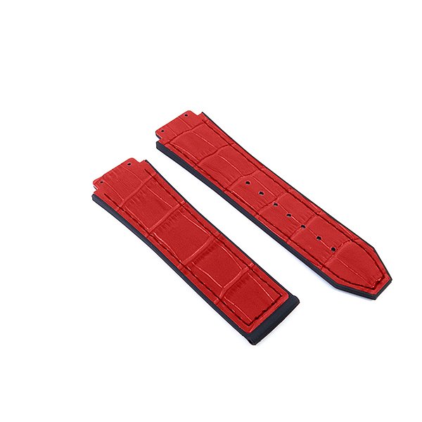 Pulseira para Relógio Compatível com Hublot Big Bang Encaixe de 25mm Couro Sintético Vermelho Interior em Borracha