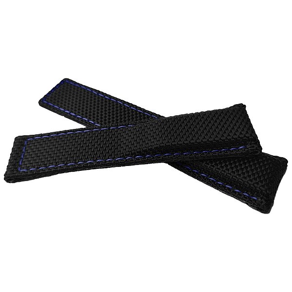 Pulseira para Relógio Compatível com Tag Heuer Nylon Preto e Costura Azul Encaixe 24mm/ Fivela 20mm