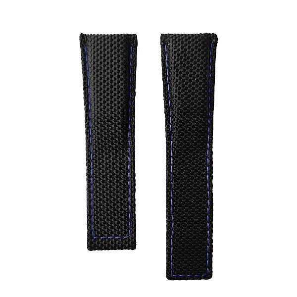 Pulseira para Relógio Compatível com Tag Heuer Nylon Preto e Costura Azul Encaixe 24mm/ Fivela 20mm