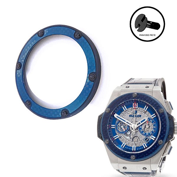 Bezel para Relógio Compatível com Hublot King Power (Jose Mourinho) Azul Reflexivo com Parafusos Preto