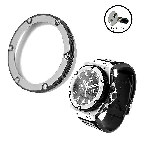 Bezel para Relógio Compatível com Hublot King Power Prata com Parafusos Prata