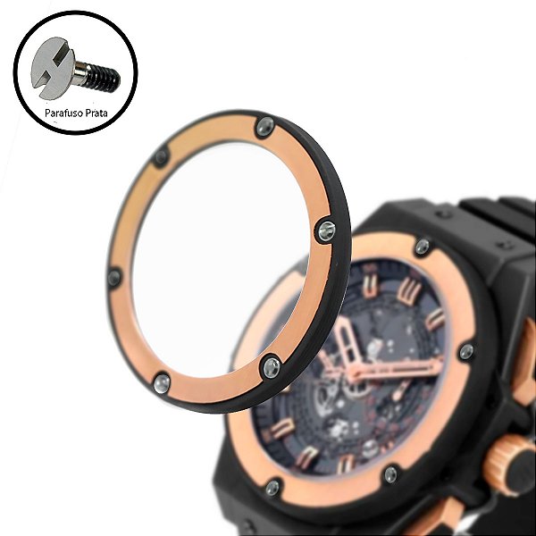 Bezel para Relógio Compatível com Hublot King Power Rosê com Parafusos Prata