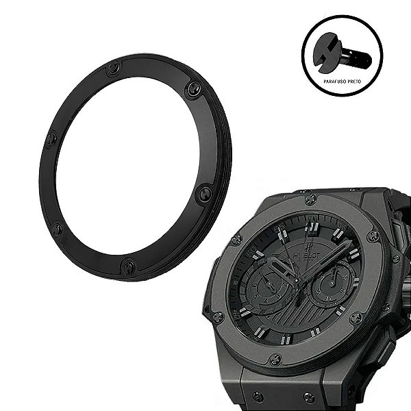 Bezel para Relógio Compatível com Hublot King Power Preto com Parafusos Preto