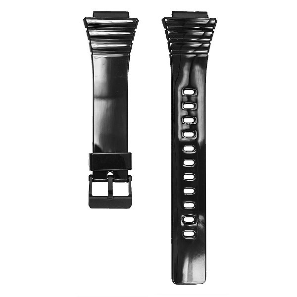 Pulseira para Relógio Compatível com Casio Vintage Illuminator W-215H Borracha Preto Brilhante Completa com Fivela