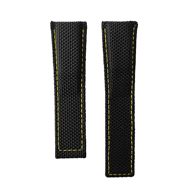 Pulseira para Relógio Compatível com Tag Heuer Nylon Preto e Costura Amarelo Encaixe 22mm/ Fivela 20mm