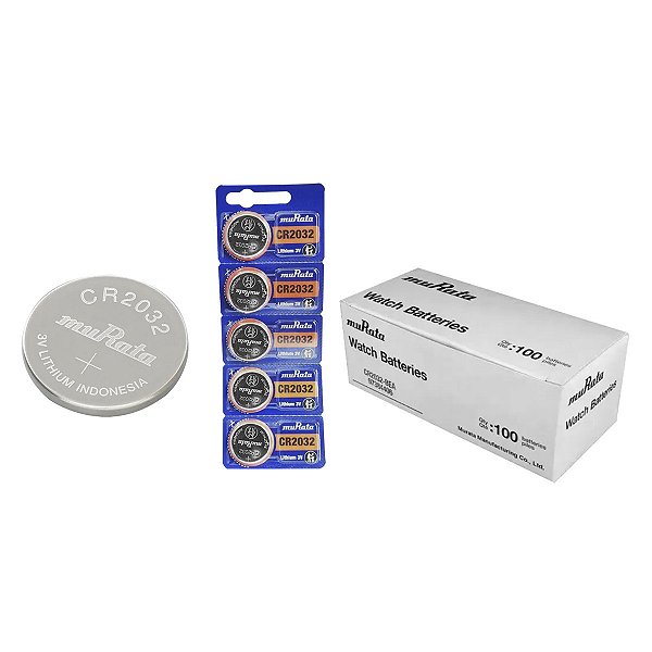1 Caixa 100 Unidades Bateria de Lítio Cr2032 3v Murata