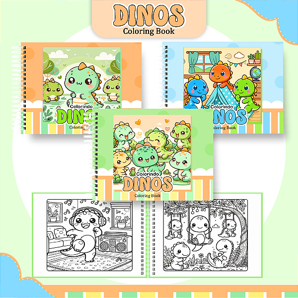 Livro Caderno de Colorir | Dinos Fofos