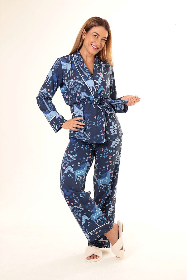 Pijama Kimono Cavalos Mágicos Azul
