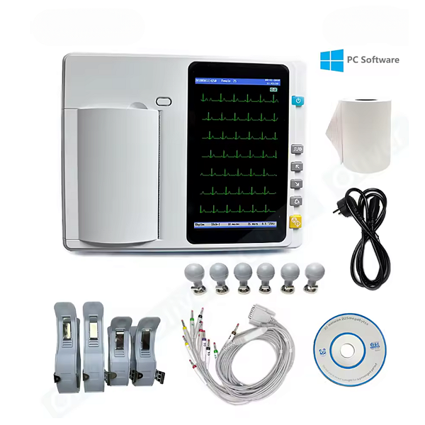 Eletrocardiógrafo 12 Canais ECG Tela 7 Polegadas com Software
