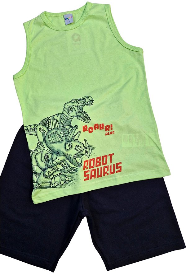 Conjunto Curto Infantil Menino Dinossauro em Verde