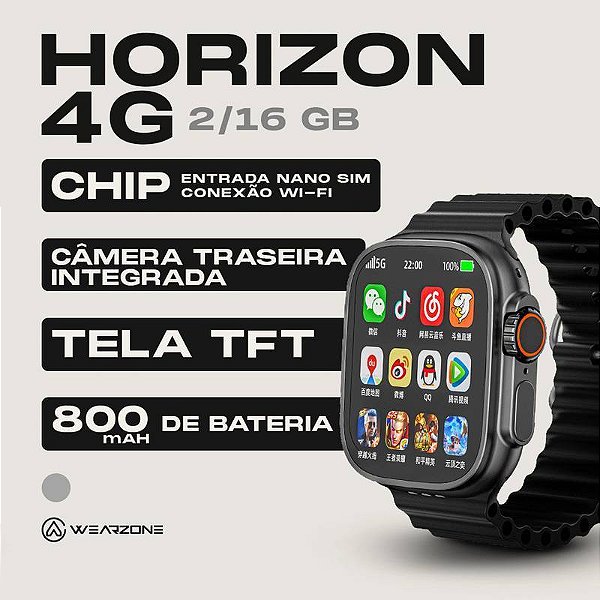 WearZone Horizon  Celular de Pulso 4G  2Gb de Ram e 16Gb