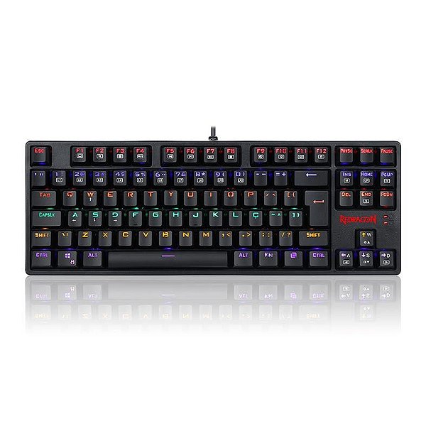 Teclado Usb Redragon Mecanico Gamer Daksa Rainbow Preto K576r (Switch Blue)