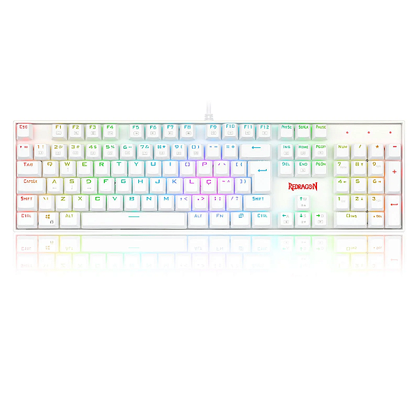 Teclado Usb Redragon Mecanico Gamer Mitra Branco Rgb K551w-Rgb (Switch Marrom)