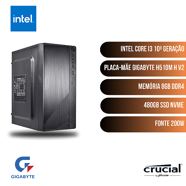 COMPUTADOR OFFICE INTEL CORE i3 10ª GERAÇÃO / 8GB / SSD 480GB