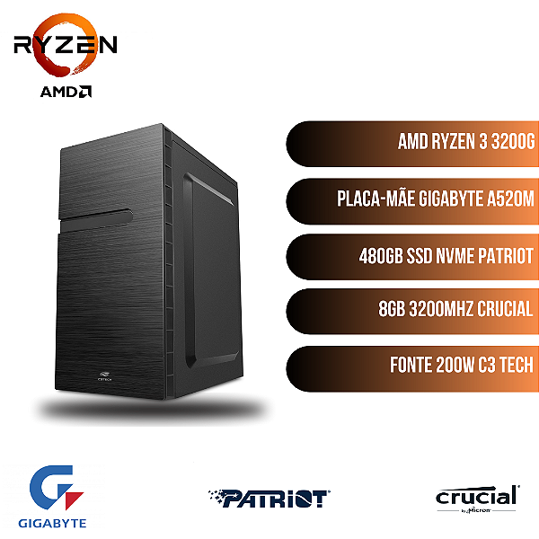 COMPUTADOR OFFICE AMD RYZEN 3 3200G / 8GB / SSD NVME 480GB