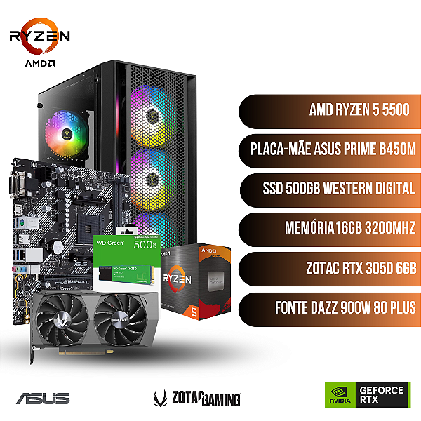 COMPUTADOR GAMER AMD RYZEN 5 5500 / RTX 3050 / 16GB / SSD 500GB
