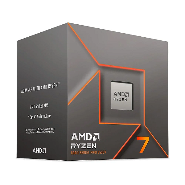 Processador AMD Ryzen 7 8700F (AM5/ 8 Cores/ 16 Threads/ 5.0GHz/ 24Mb Cache/ Sem Vídeo / Com Cooler /AMD Ryzen AI