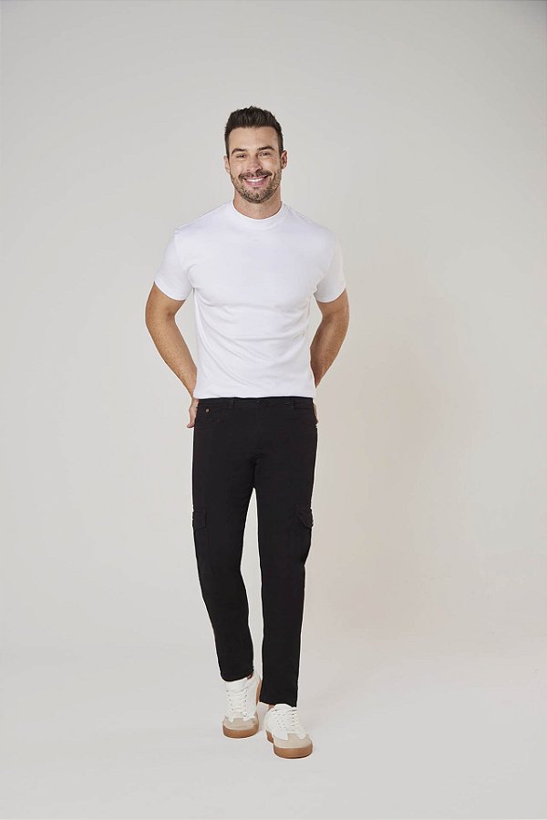 Calça Masculina Sarja Cargo Preta 11176