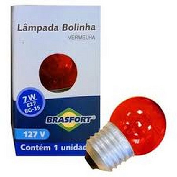 LAMPADA BOLINHA 7W 220V E27 BG35 VERMELHA BRASFORT