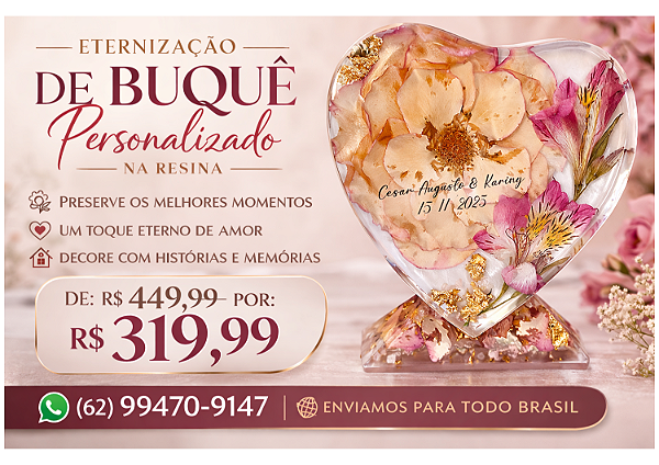 ROSAS E ALIANÇAS NA RESINA COM OU SEM FOTO 15 CM