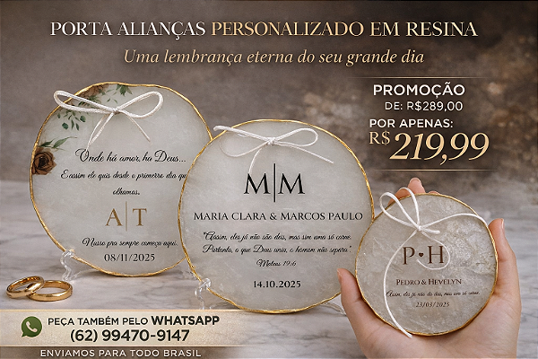 PORTA ALIANÇAS PERSONALIZADO EM RESINA 15 CM