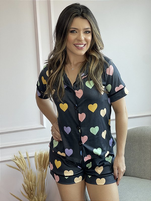 Pijama Americano - Manga Curta com Short - Coração 14 - PIJAMÔ