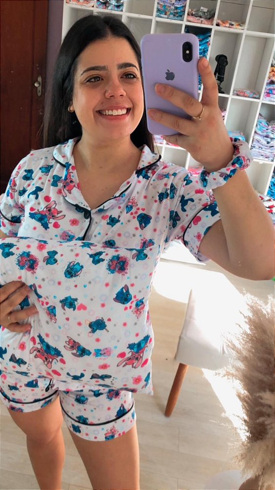 Pijama Americano - Manga Curta com Short - Stitch 12 PIJAMÕ