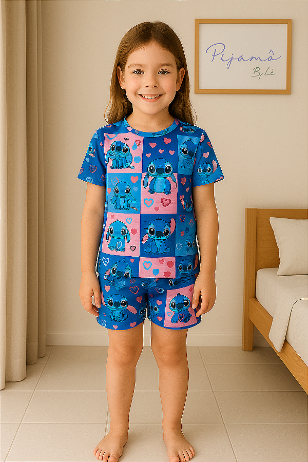 Pijama Tradicional - Manga Curta com Short - Stitch 16 - PIJAMÔ