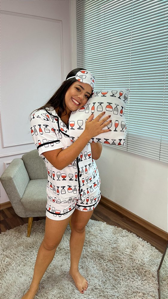 Pijama Americano - Manga Curta com Short - Vinho 01 - PIJAMÔ