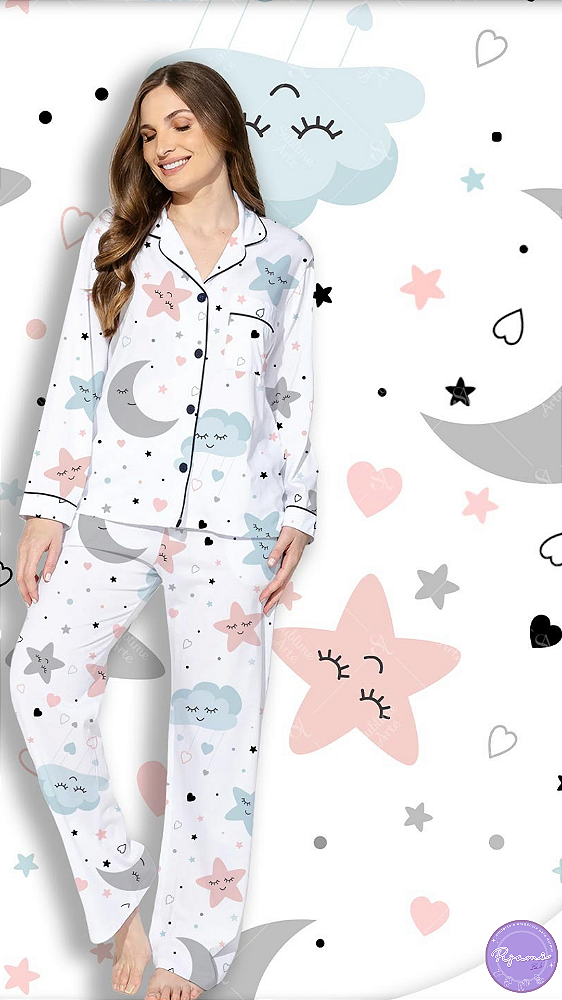 Pijama Americano - Manga Longa com Calça -Nuvem 06 - PIJAMÔ