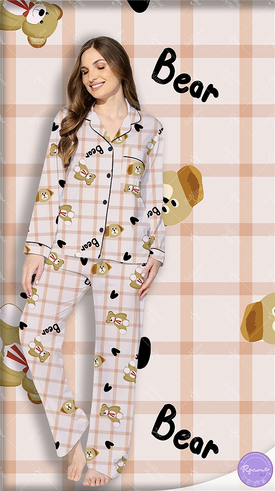 Pijama Americano - Manga Longa com Calça - Ursinho 13 - PIJAMÔ