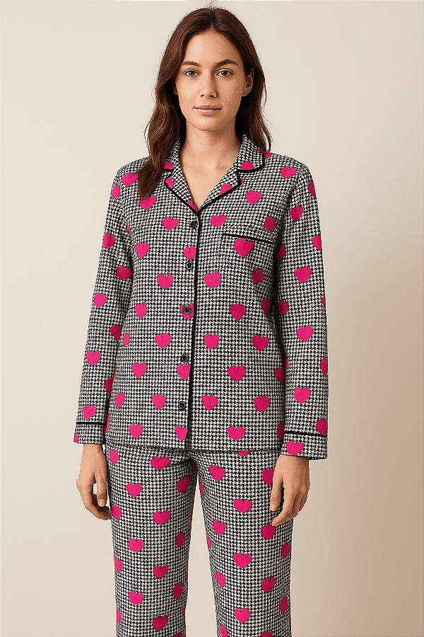 Pijama Americano - Manga Longa com Calça - Coração 33 - PIJAMÔ