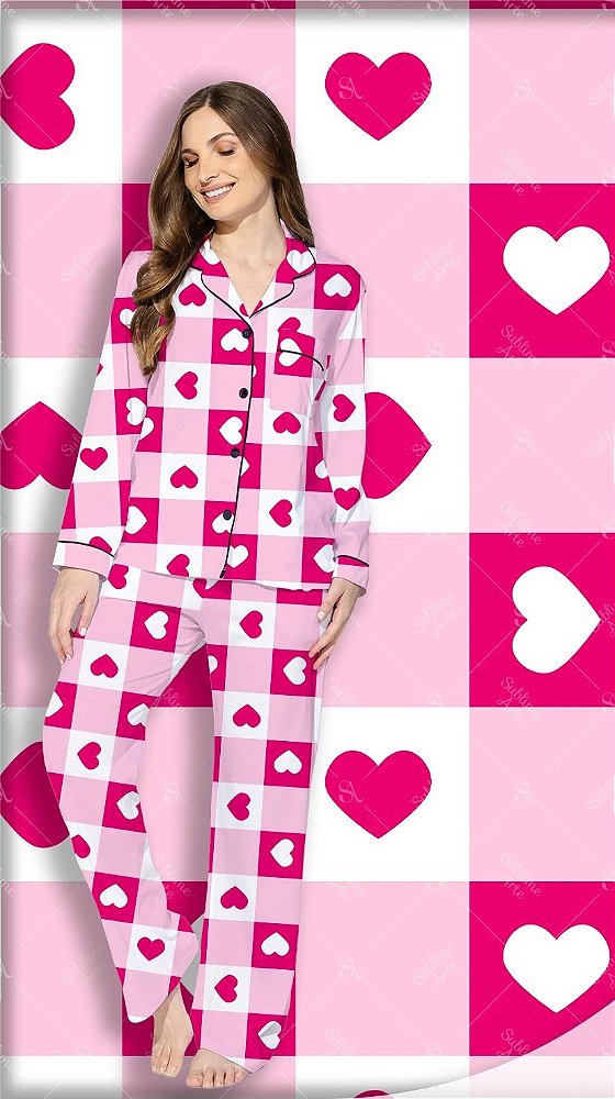 Pijama Americano - Manga Longa com Calça -Coração 18 - PIJAMÔ