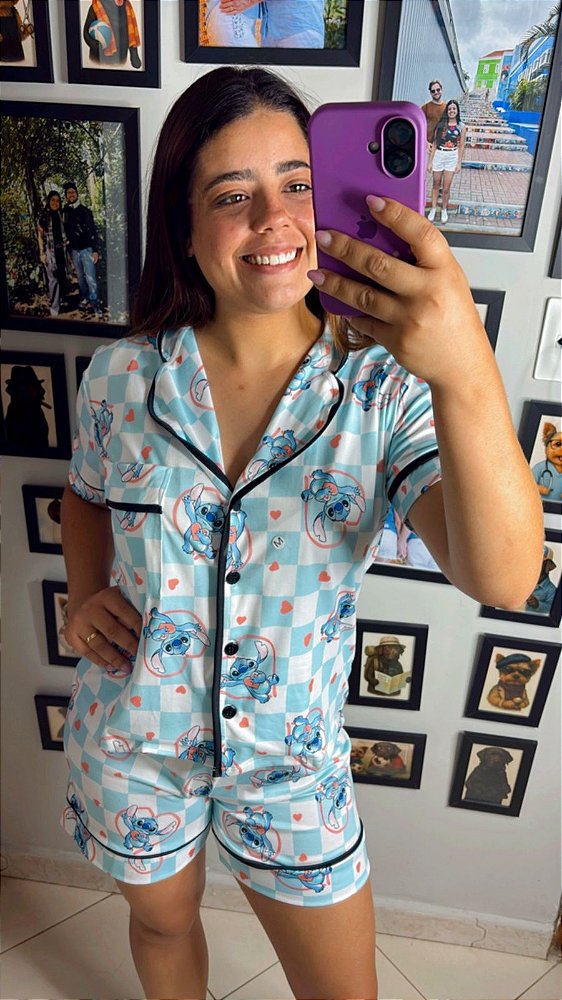 Pijama Americano - Manga Curta com Short - Stitch 17 - PIJAMÔ