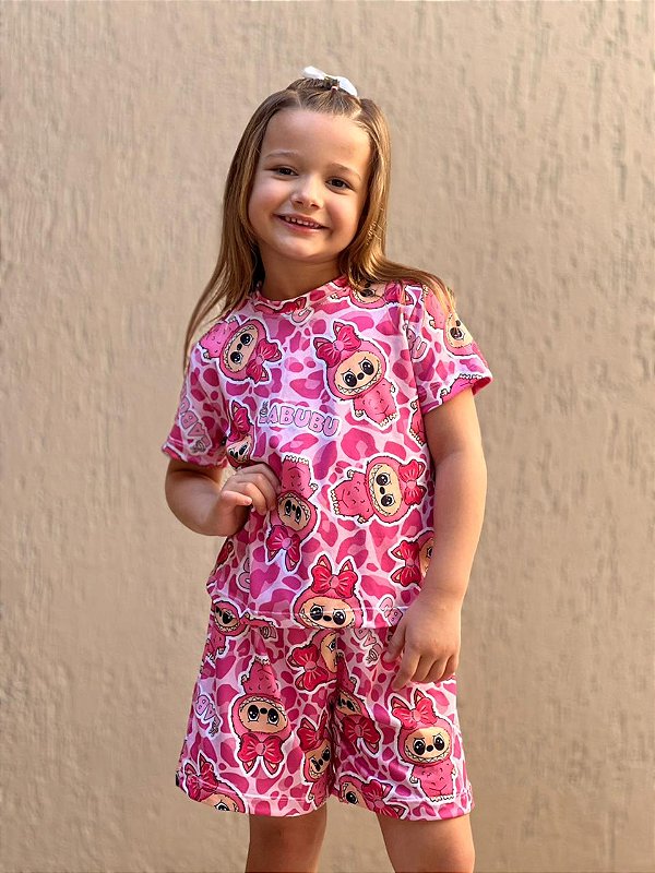 Pijama Tradicional Infantil - Manga Curta com Short - Labubu 01