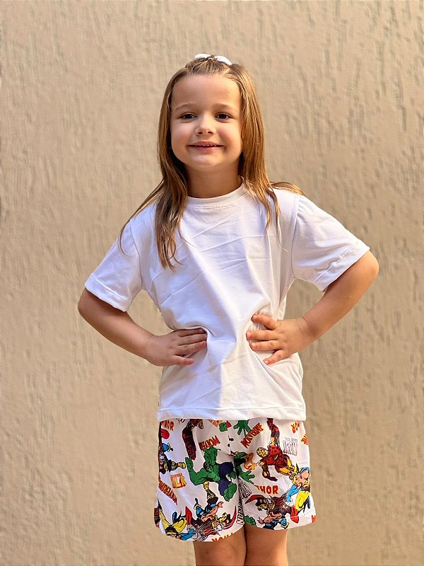Pijama Tradicional Infantil - Manga Curta com Short - Marvel 01