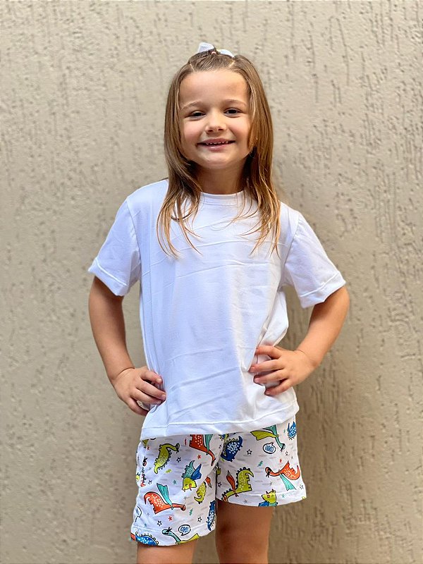 Pijama Tradicional Infantil - Manga Curta com Short - Dinossauro 01