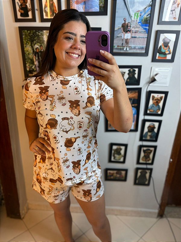 Pijama Tradicional - Manga Curta com Short - Branca 02