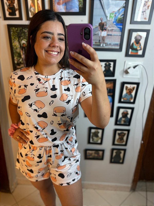 Pijama Tradicional - Manga Curta com Short - Vaquinha 05