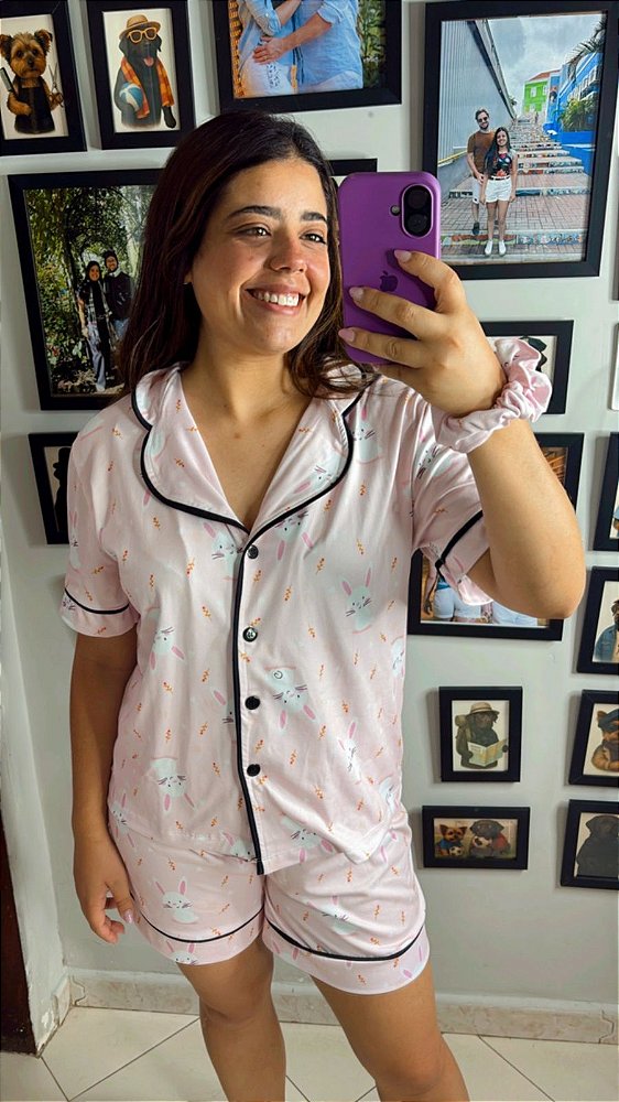 Pijama Americano - Manga Curta c/ Short - Coelho 01