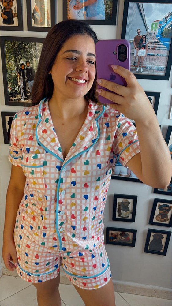 Pijama Americano - Manga Curta c/ Short - Coração 39