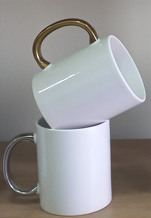 Caneca branca com alça colorida
