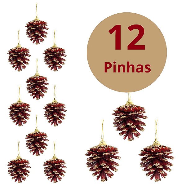 Kit 12 Pinha Enfeite Decoração De Árvore De Natal