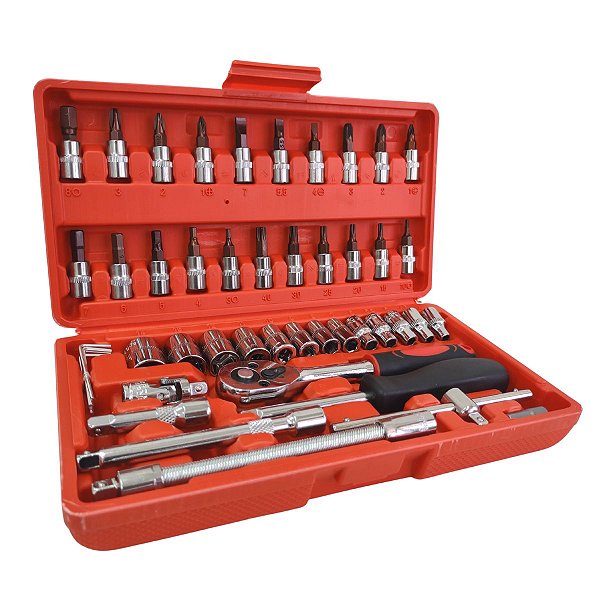 Kit 46 Chave Catraca Jogo De Soquetes Allen Torx Ferramentas